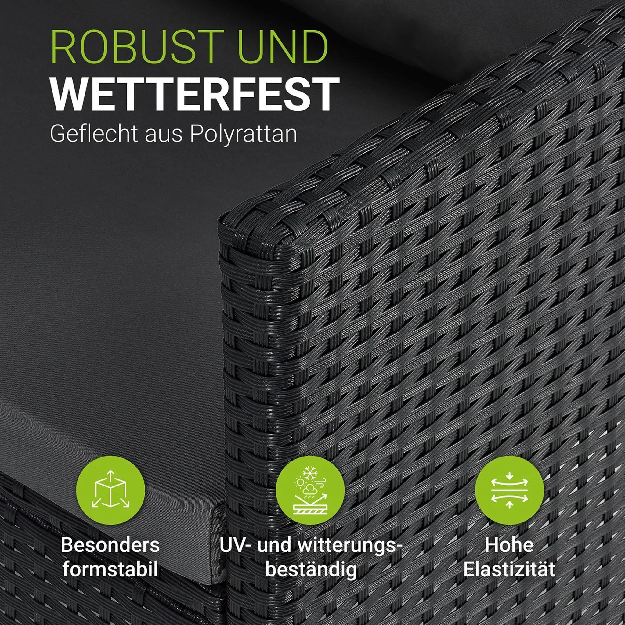 Juskys Polyrattan Lounge Manacor - Sofa, Tisch, Hocker & Kissen - Schwarz & Grau