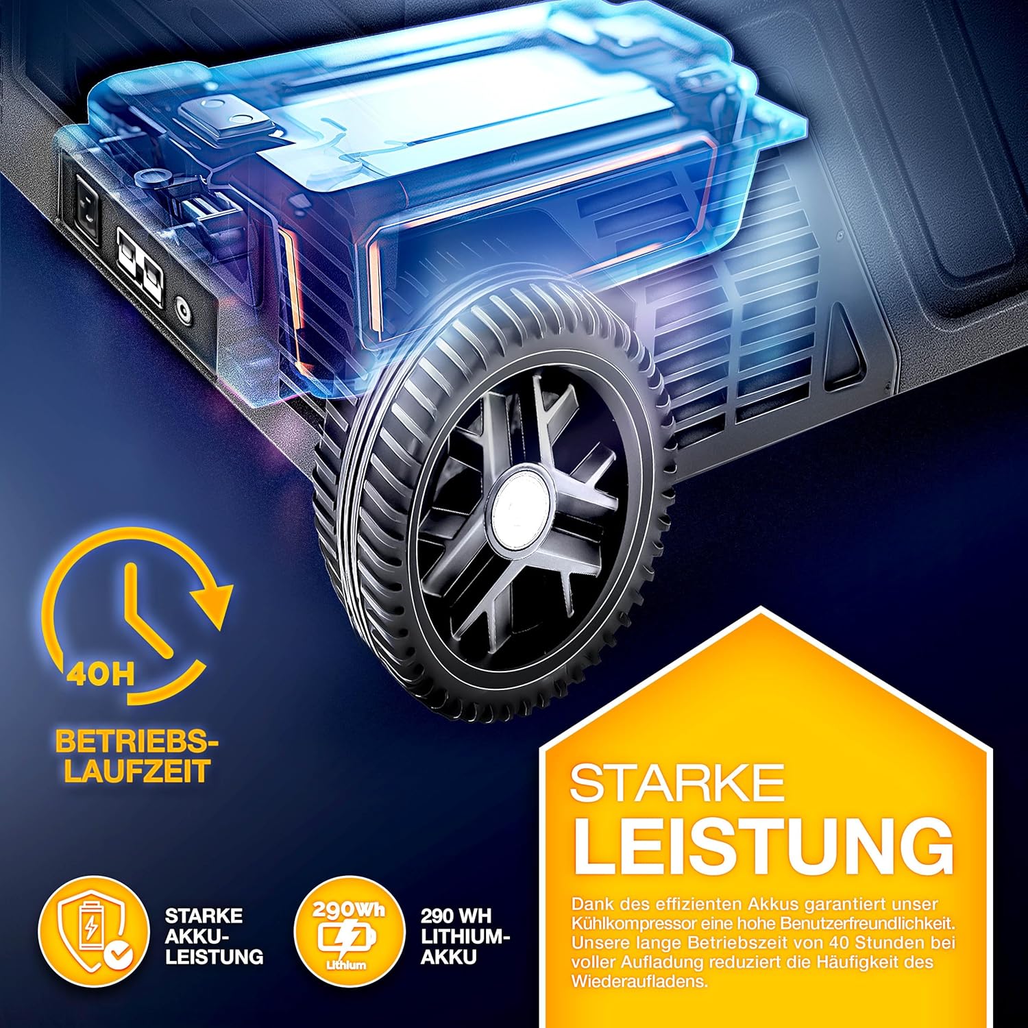 tillvex® Kompressor Kühlbox elektrisch 40-60 Liter | Elektrische Gefrierbox WIFI-APP-Steuerung 12/24 V 230V | Kühlschrank bis -20 °C für Auto, Lkw, Camping (Schwarz, 50 Liter - mit Akku) [Energieklasse B]