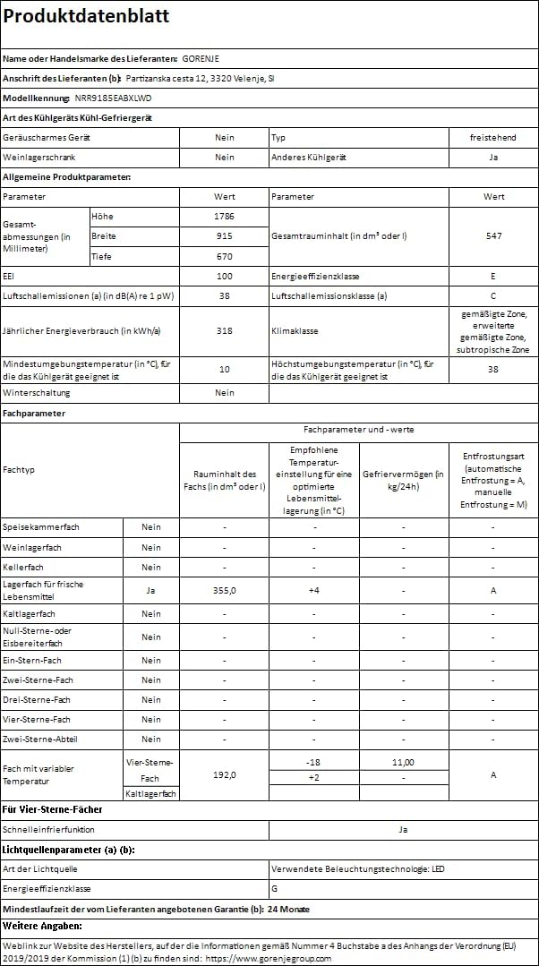 Gorenje NRR 9185 EAXLWD Side by Side Fridge-Freezer, Made in Europe, EEK E, NoFrostPlus, Inverter Compressor, Crisp Zone, ConvertActive Zone, FastFreeze, 70 Inch, Stainless Steel [Energy Class E]