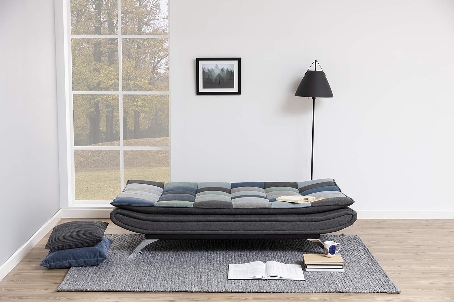 AC Design Furniture Jasper Sofa Bed W: 196 x H: 91 x D: 96 cm, Dark Grey/Black, Fabric/Metal