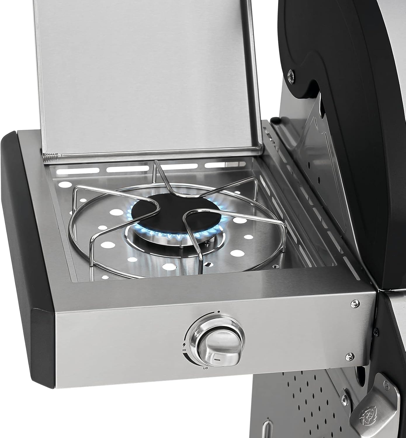 BURNHARD Big Fred Deluxe Series 3, 4-Burner Gas Barbecue Including Backburner, 900 °C Infrared Ceramic Burner, Side Hob, Cast Iron Cooking Grate, Grill Cover, Stainless Steel Grill Trolley + Folding