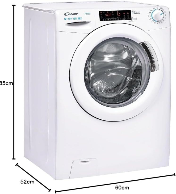 Candy Smart Lavatrice 9kg, Motore Inverter, carica frontale Classe A, 1400 giri, 16 Programmi, Cicli Rapidi, Partenza Ritardata, 60 x 52 x 85 cm, White – CS 149TXME-S [Classe di efficienza energetica A]