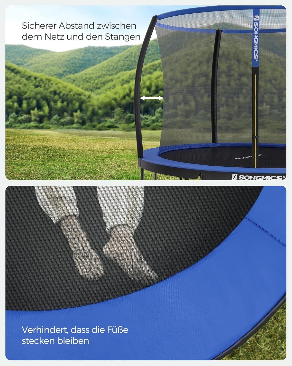 SONGMICS Outdoor Trampoline Ø 305 cm, Round Garden Trampoline for Children with Safety Net, Edge Cover, Ladder and Padded Poles