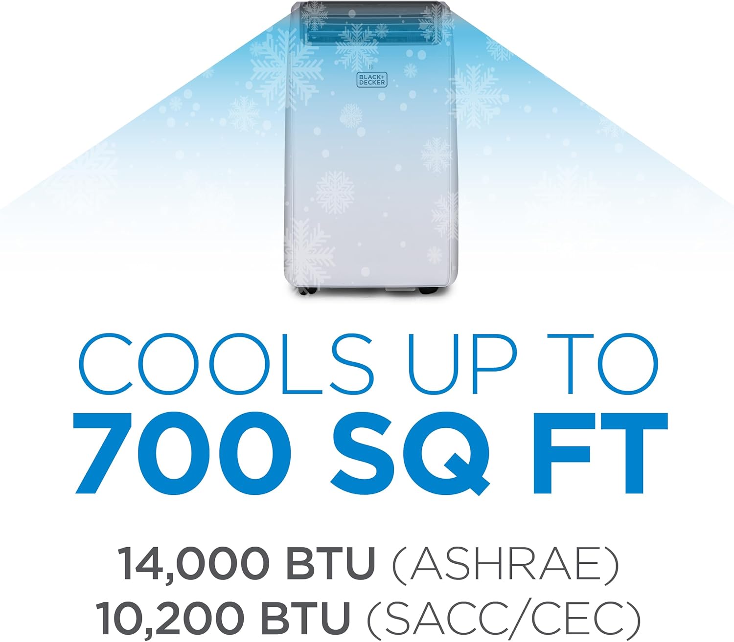 BLACK+DECKER Smart Portable Air Conditioner with Heat, 14,000 BTU Cooling, 12,000 BTU Heating for Rooms up to 700 Sq. Ft., Follow Me Remote, BPACT14HWT, White