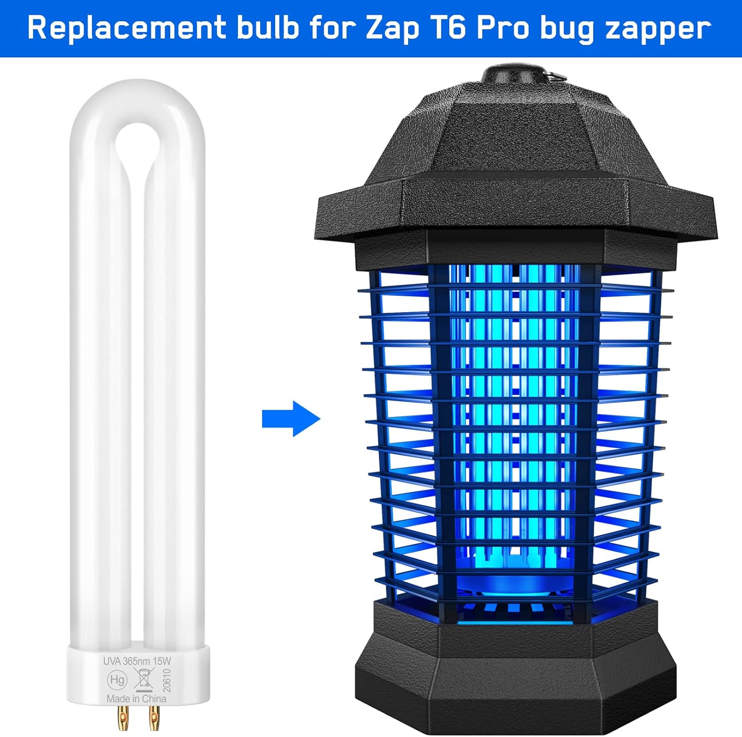 GOOTOP Bug Zapper Outdoor Electric, Mosquito Zapper, Fly Traps, Fly Zapper, Mosquito Killer, 3 Prong Plug, 90-130V, ABS Plastic Outer (Black) with 15W Replacement Bulb