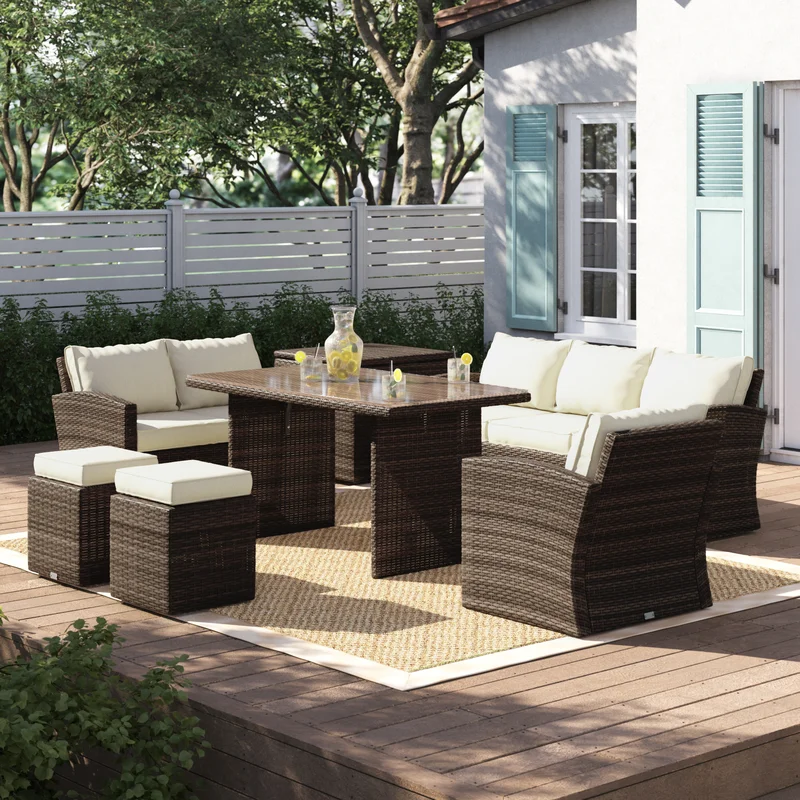 Wicker 8 - Person Garden Lounge Set with Cushions