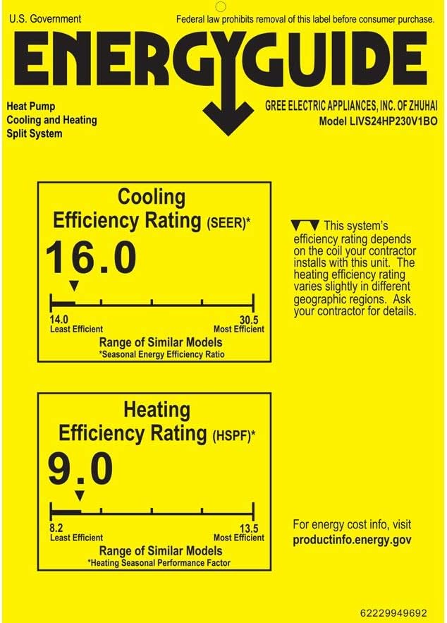Gree 24,000 BTU 16 SEER LIVO+ Wall Mount Ductless Mini Split Air Conditioner Heat Pump 208/230V