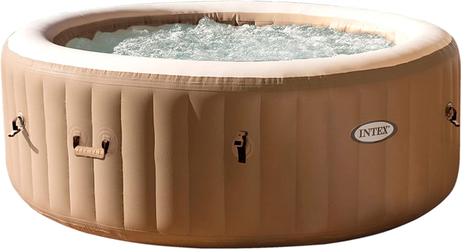 Intex Pure Spa Sahara 4 Places, Spa Gonflable Rond avec 120 Diffuseurs à Bulles, FiberTech, 795 Litres, LED Ambiance à Piles