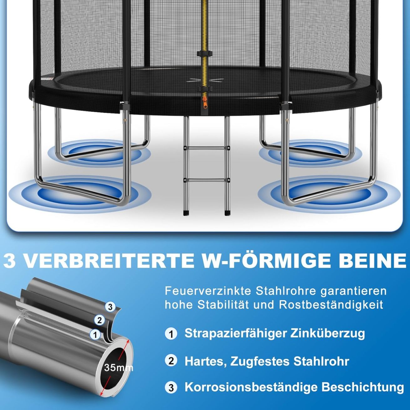 Devoko trampoline outdoor Ø 305 cm indoor trampoline children's garden trampoline, complete set with shoe net, ladder, edge cover, safety net, load capacity 150 kg