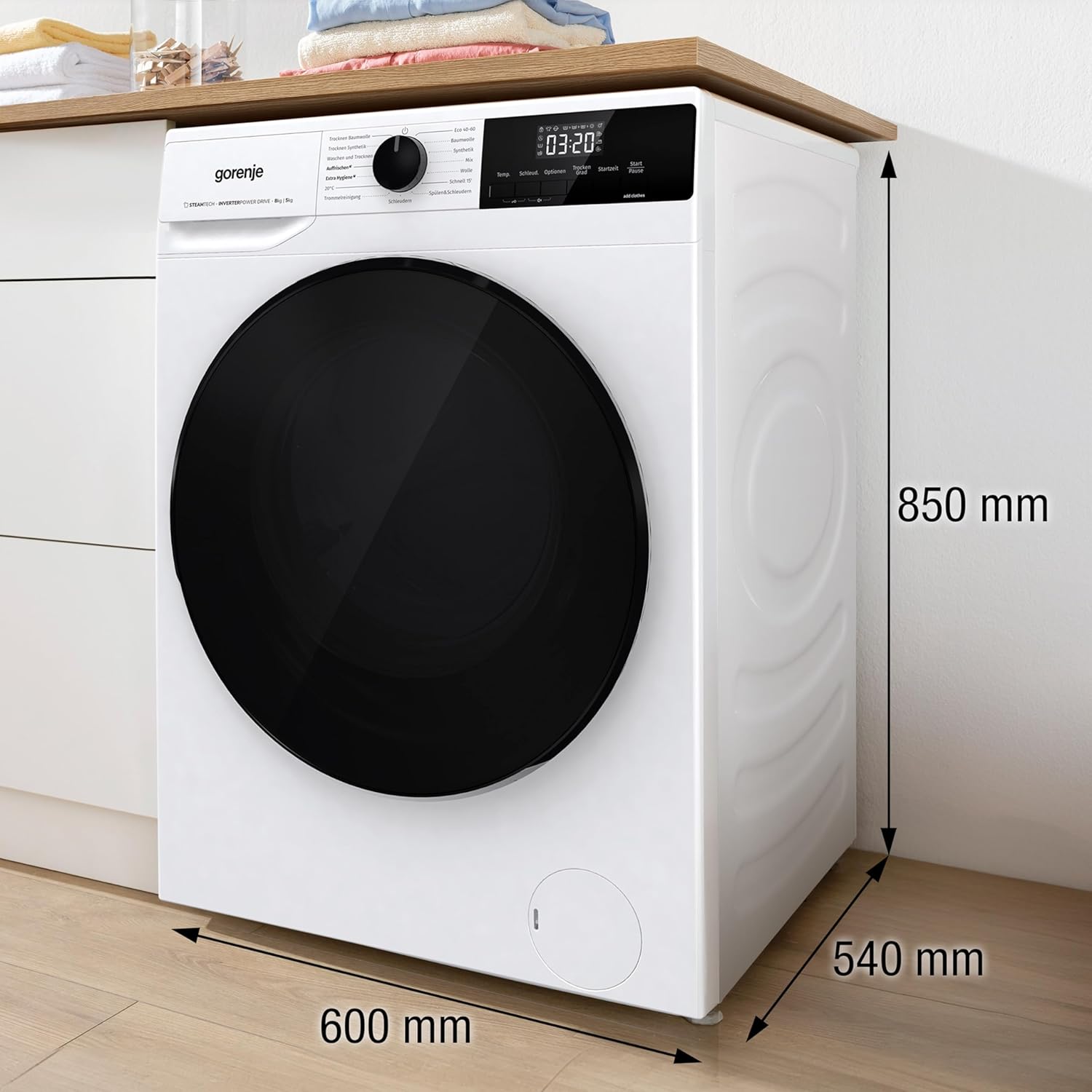 Gorenje WDAM 854 AP Washing Dryer with Steam Function / 8 kg / 1400 U / 15 Programmes / Aqua Stop / Inverter PowerDrive Motor / Child Lock / QuickDry / White [Energy Class D]