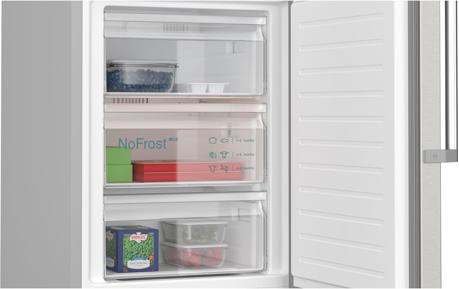 SIEMENS KG39NAIAT iQ500 Standing Fridge-Freezer Combination, 203 x 60 cm, 260 L Cooling & 103 L Freezer, Freezer Area Bottle, NoFrost, hyperFresh, BottleCooler, Brushed Steel [Energy Class A]