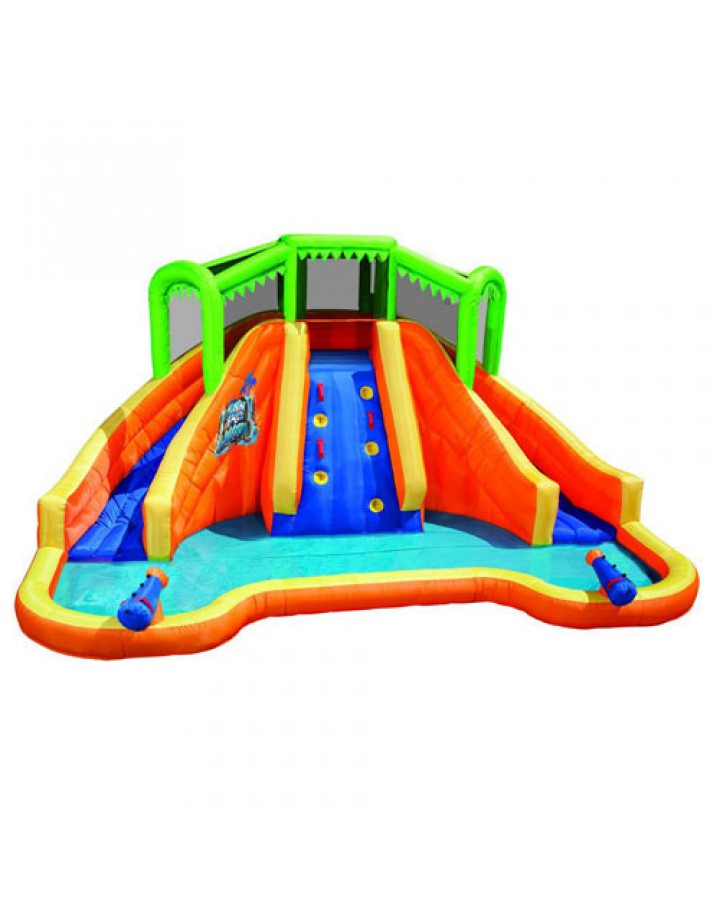 Banzai Twin Falls Lagoon Inflatable Water Slide with Climbing Wall and 2 Cannons