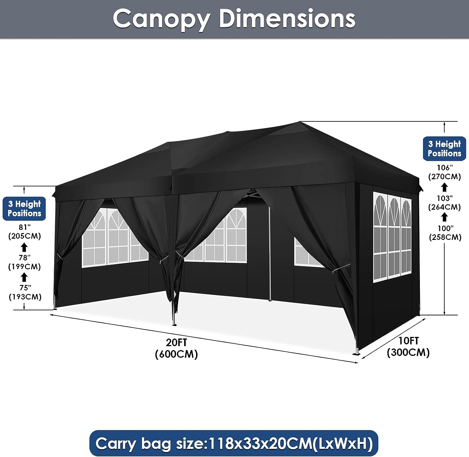 TOOLUCK Folding Gazebo Waterproof Stable Popup Foldable Gazebo Anti-UV Garden Gazebo with 6 Side Panels