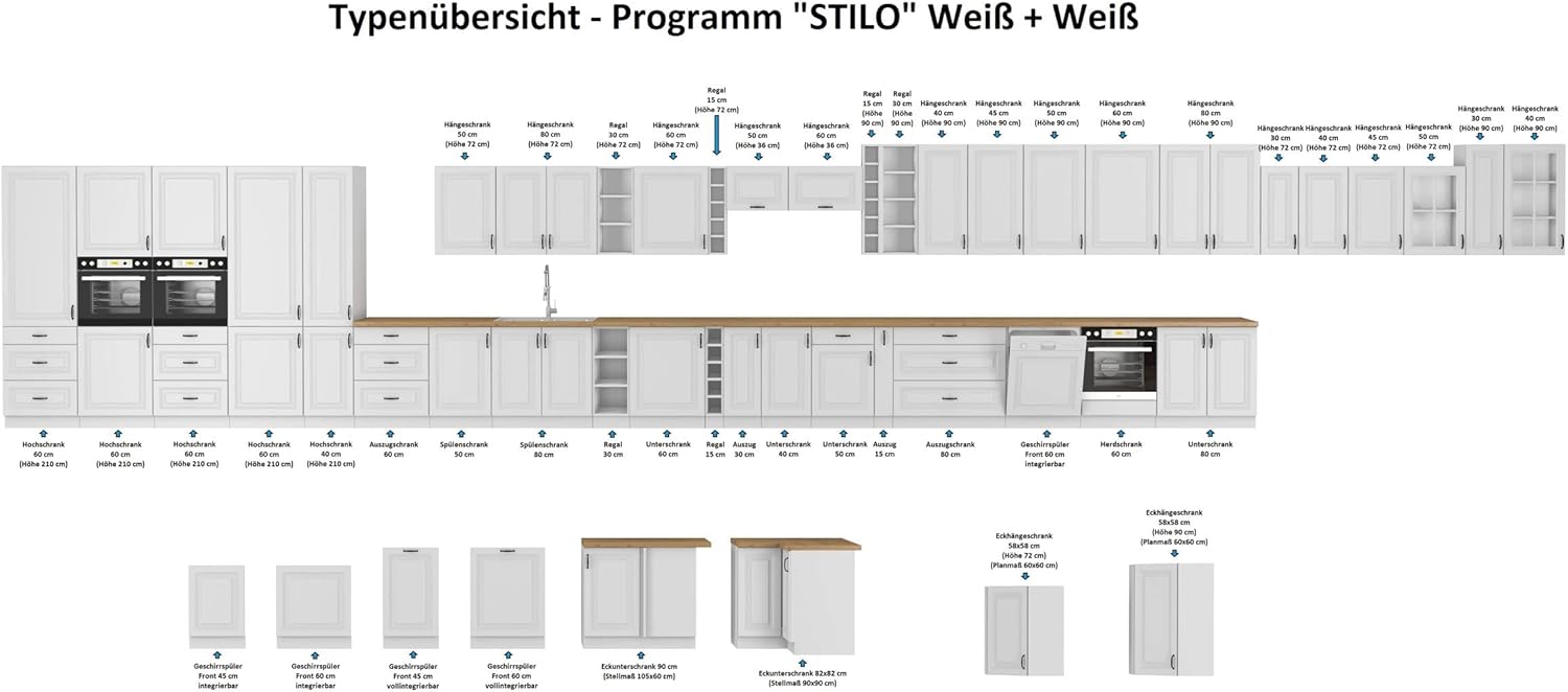 Stilo Country House Kitchen Unit, White, 250 cm, Fitted Kitchen Unit, Expandable