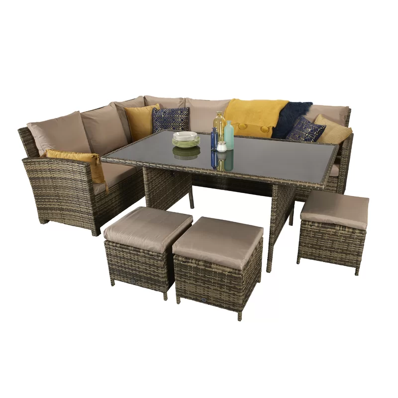 Camila Wicker 9 - Person Garden Lounge Set with Cushions