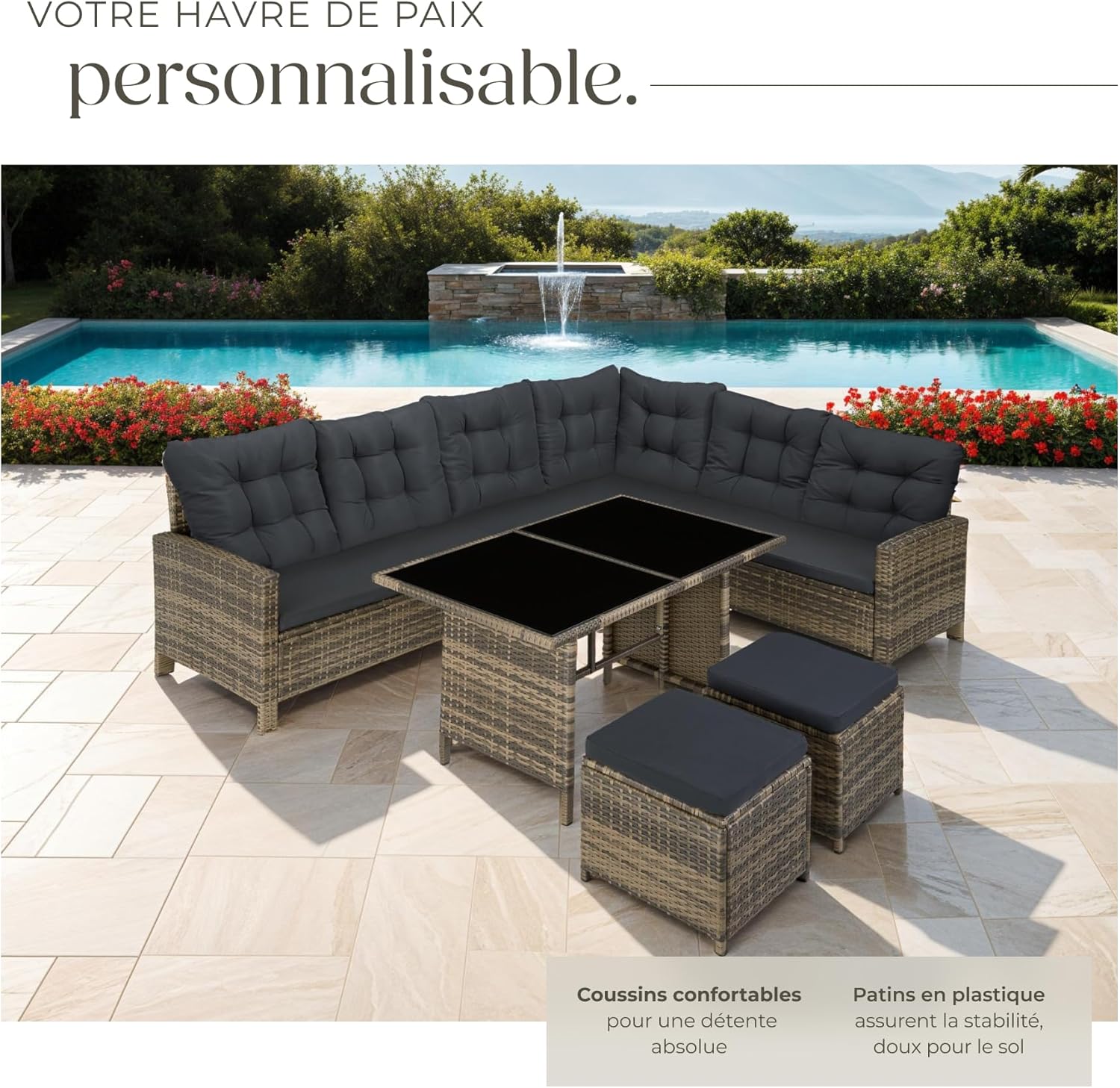 TecTake Salon de Jardin en Rotin Modulable