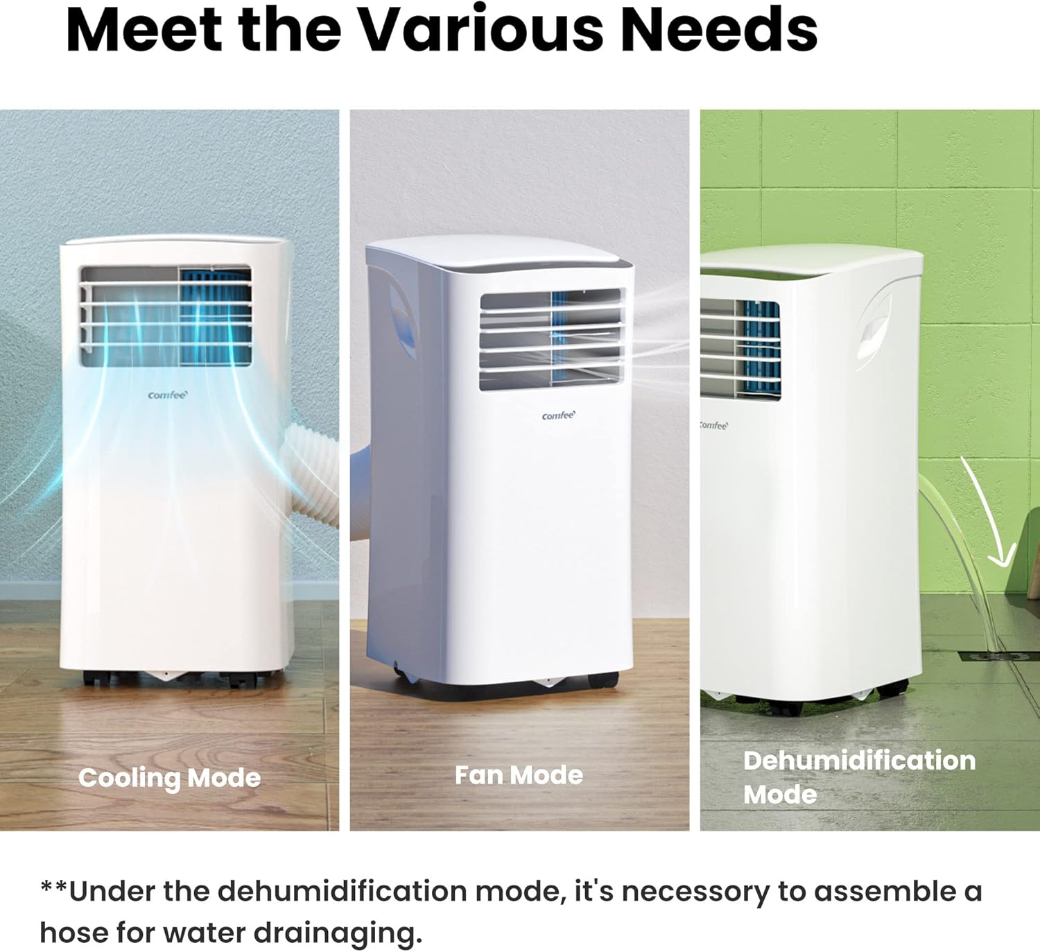 Comfee Mobiles Klimagerät MPPH-09CRN7, 9000 BTU 2,6kW, Kühlen&Ventilieren&Entfeuchten, Raumgröße bis 88m³(33㎡), Mobile Klimaanlage mit Abluftschlauch