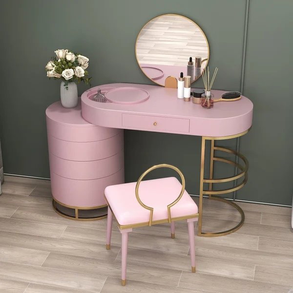 Makeup Vanity Dressing Table with Swivel Cabinet Mirror & Stool Included