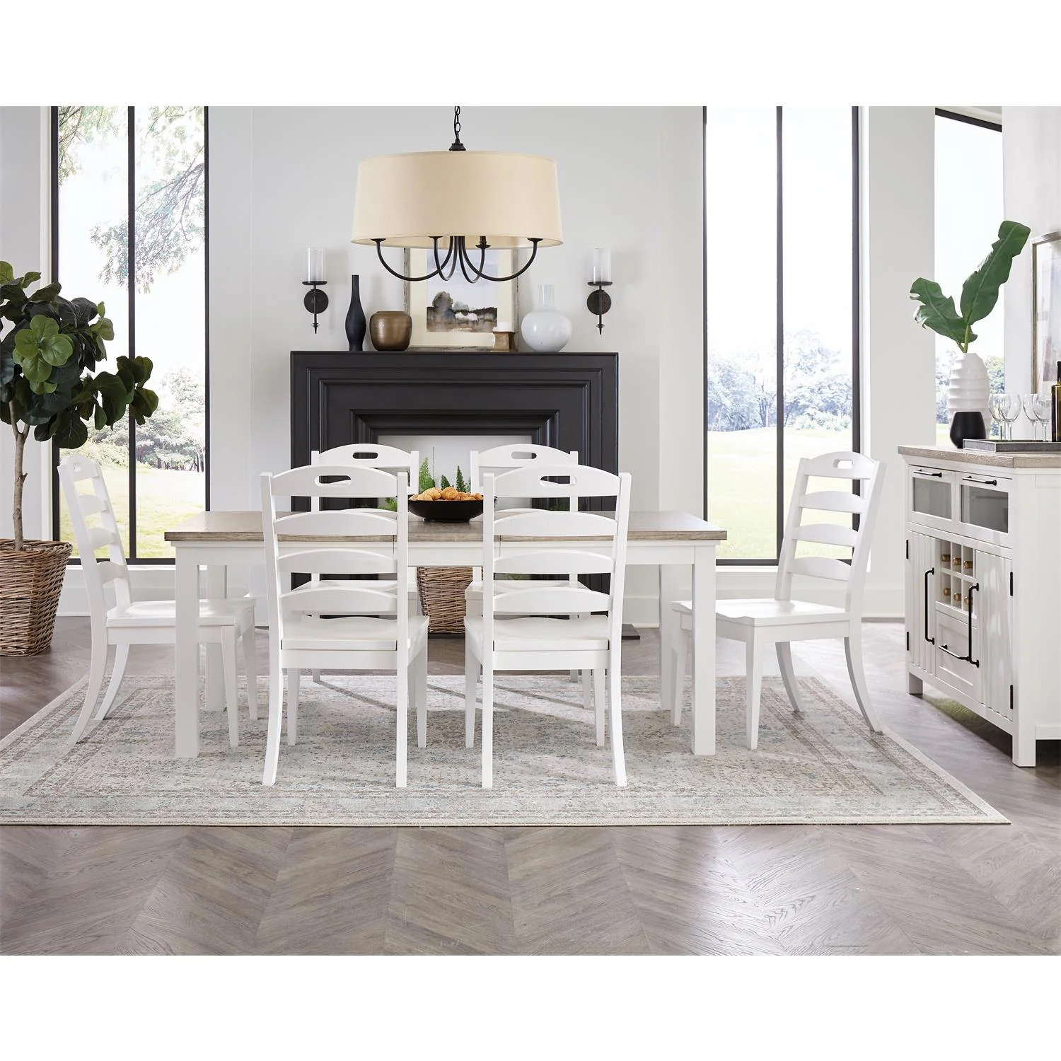 Napa White 7-Pc Trestle Dining Set (76-94)