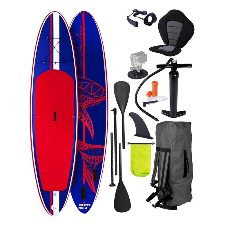 BRAST® SUP Board, Shark, Inflatable Stand Up Paddle Set, 300–320 cm, Many Models, Includes Special Accessories, 2-in-1 Paddle, Kayak Seat, Action Cam Holder, Foot Strap, Pump, Backpack