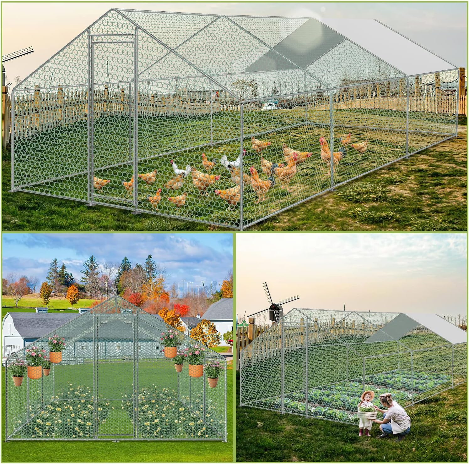 Sonnewelt Freilaufgehege 3x6x2m Hühnerstall Verzinkter Stahl Kleintierstall Hühnerhaus Dach Geflügelstall mit Sonnenschutzdach und Tür für Haustierkäfig Hühnerkäfig Vogelkäfig Kleintiere Pflanzen