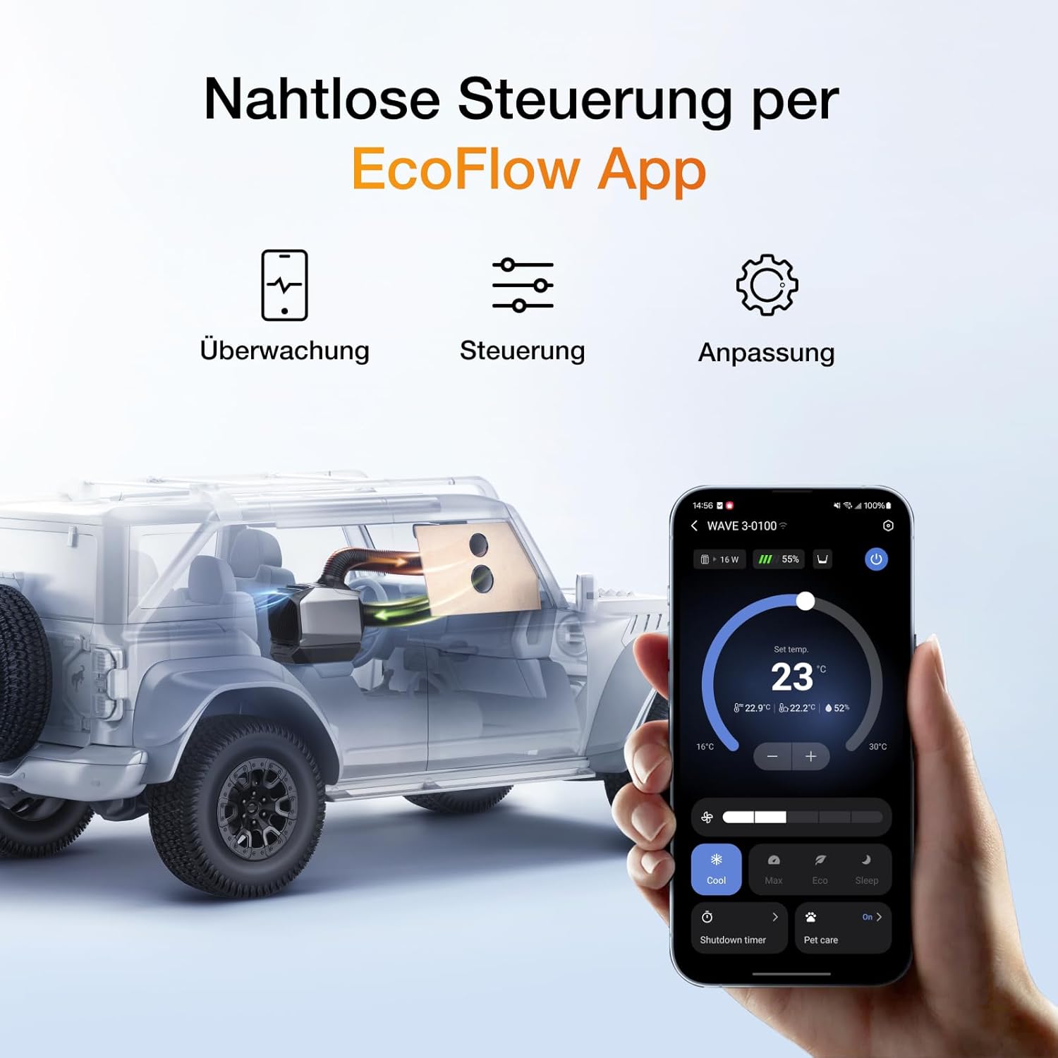 ECOFLOW WAVE 3 Tragbare Klimaanlage, 1800 W/6100 BTU Kühlen, 2000 W/6800 BTU Heizen, 1000 W Schnellladen (75 Min.), 8 Std. Kabellos, App-Steuerung, Mobile Klimaanlage für Camping, Wohnmobile, SUVs [Energy Class A]