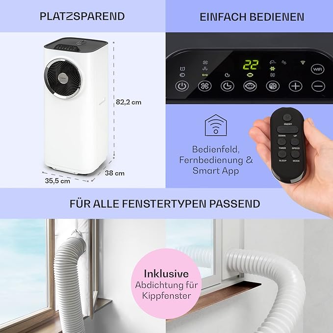 Klarstein portable air conditioner with exhaust pipe, 5-in-1 air conditioner