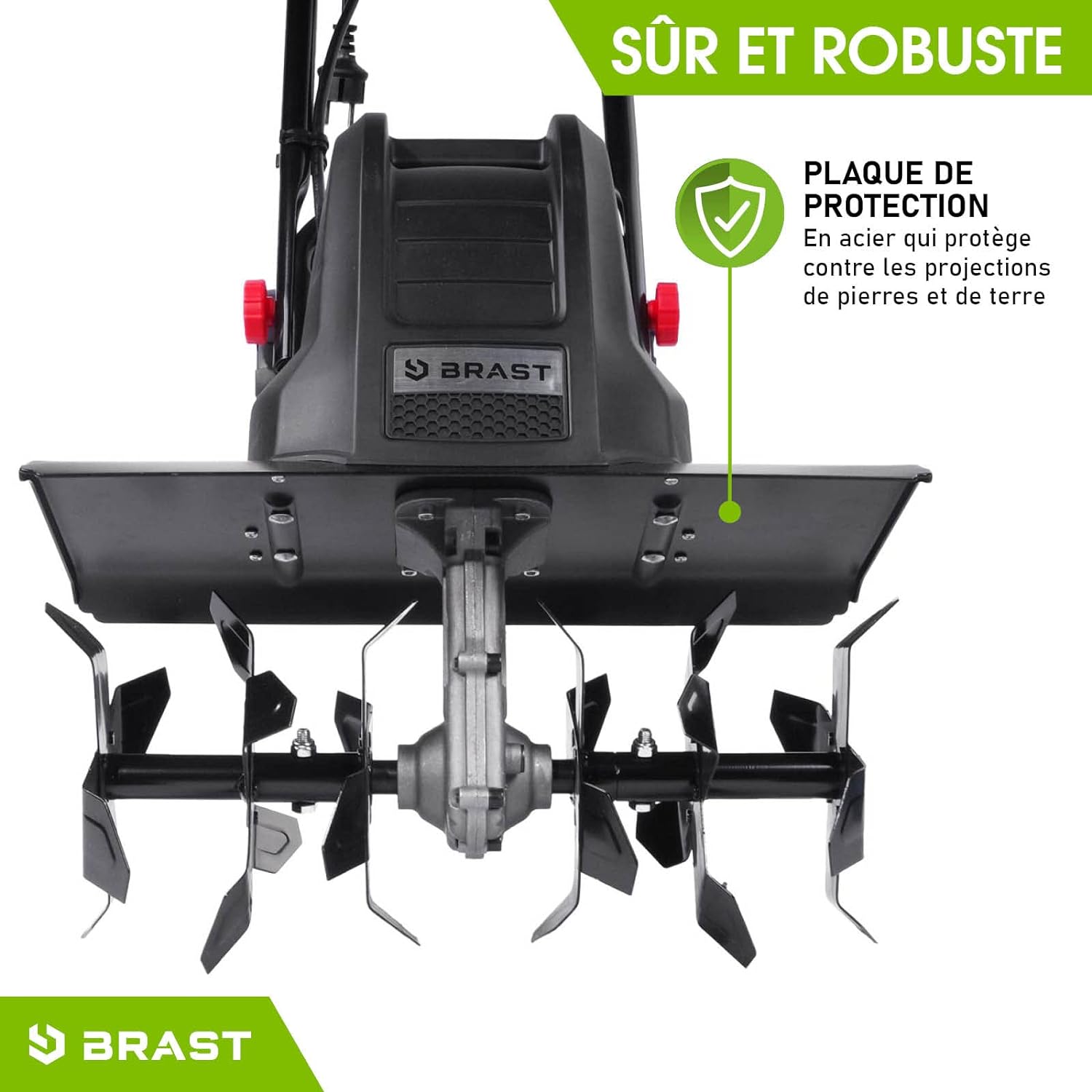 BRAST electric tiller: 1500 Watt - 45 cm Width, 22 cm Working Depth - 6 Cutters - 24 Blades -3 Mod Diff. power - very safe - 400 TRS/Min - electric tiller, Wired