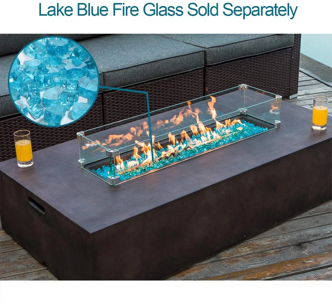 COSIEST 8 Piece Outdoor Wicker Sectional Sofa w Fire Pit Table,Chocolate Brown Patio Furniture Set w 56 x 28 inches Rectangle Bronze Fire Table (50,000 BTU) and Tank Outside(20lb) for Garden