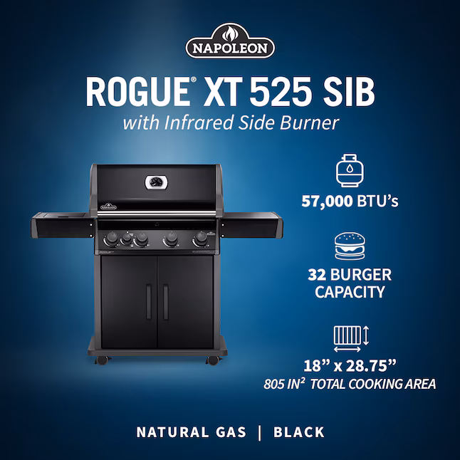 Napoleon Rogue 3-Burner Propane Gas Grill with Range Side Burner in Black