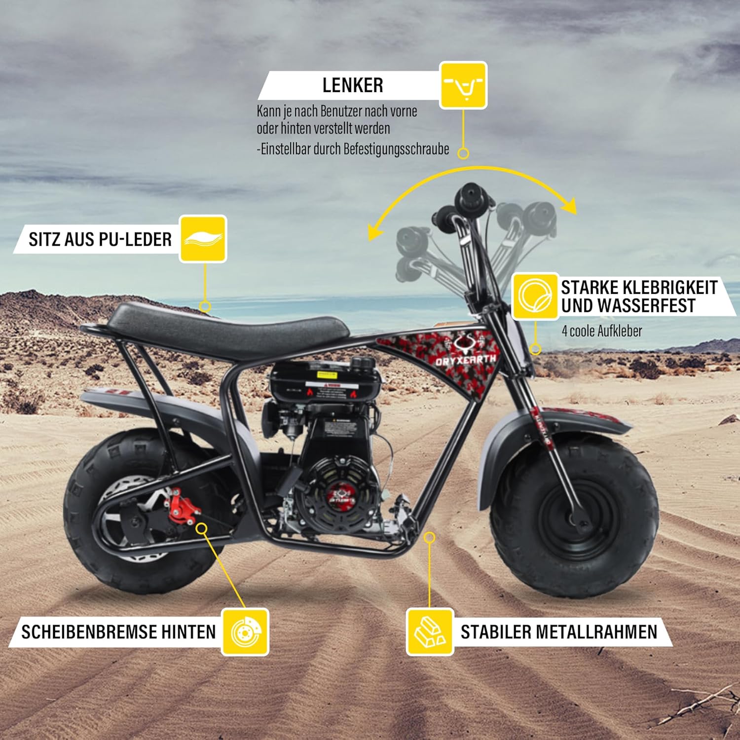 Dirt Bike 105CC 4-Takt benzinbetriebenes Off Road Kinder Pit Bike mit 4 Arten von DIY-Aufklebern, Automatikgetriebe und Seilzugstarter Pocket Bike ab 13 Jahren Teenager Erwachsener Geschenk (Rot)