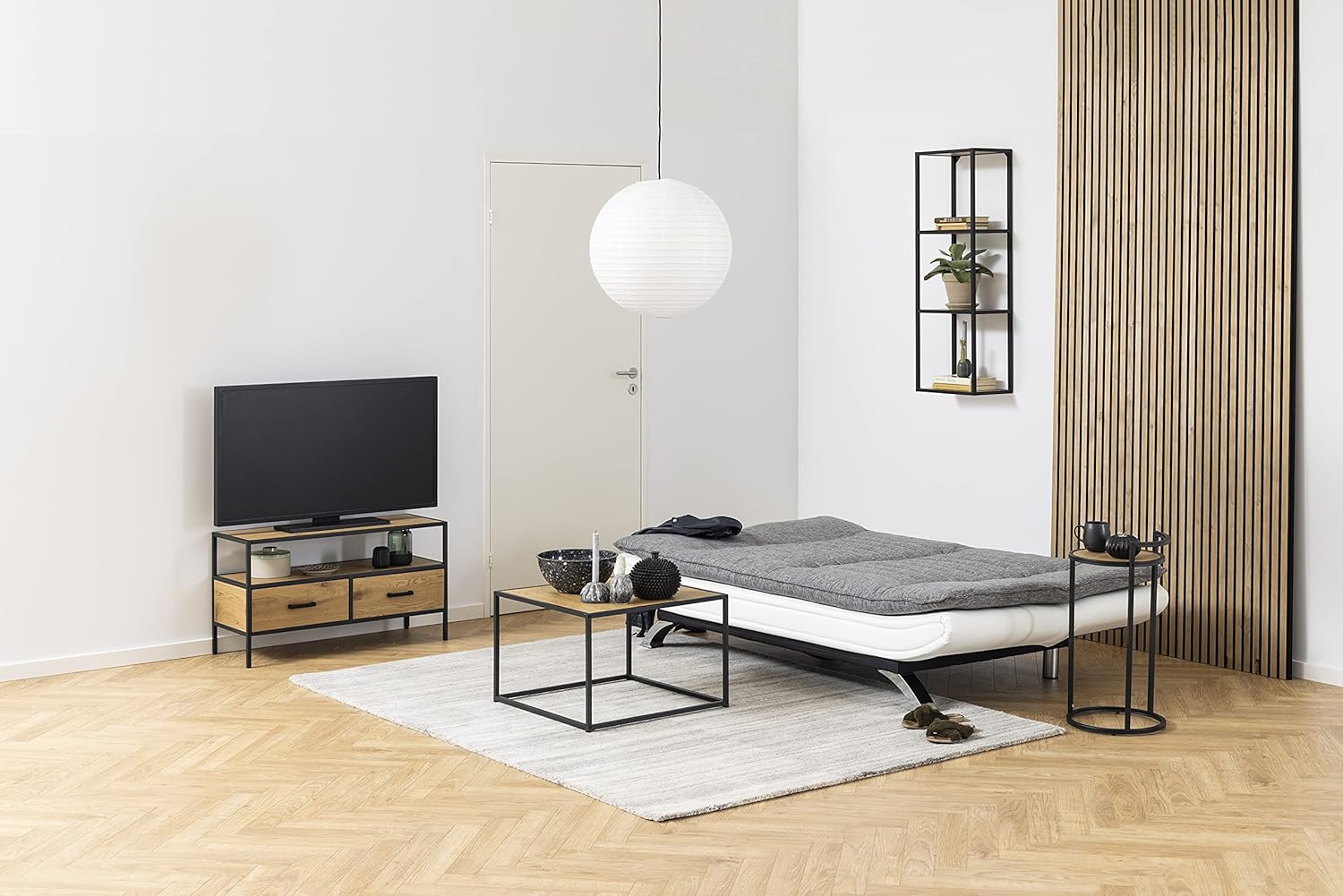 AC Design Furniture Jasper Sofa Bed W: 196 x H: 91 x D: 96 cm, Dark Grey/Black, Fabric/Metal