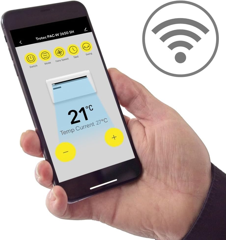 TROTEC Local Wall Air Conditioner PAC-W 2200 S Mobile Air Conditioner 4-in-1 Cooling, Heating, Ventilation, Dehumidification Air Conditioner 2.2 kW 8,000 BTU/h for Room Size up to 30 m² and 75 m³ [Energy Class A]