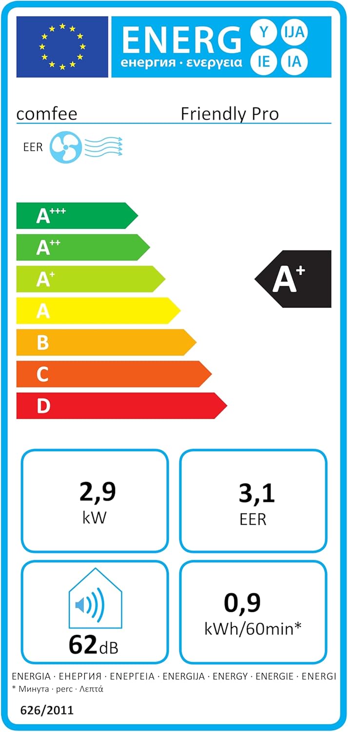Comfee Mobile Air Conditioner Environmentally Friendly Refrigerant Pro, 3-in-1 Air Conditioner with Exhaust Hose, Cooling and Dehumidification and Ventilation, 10,000 BTU, 2.9 kW, for Rooms Approx. 80 [Energy Class A+]
