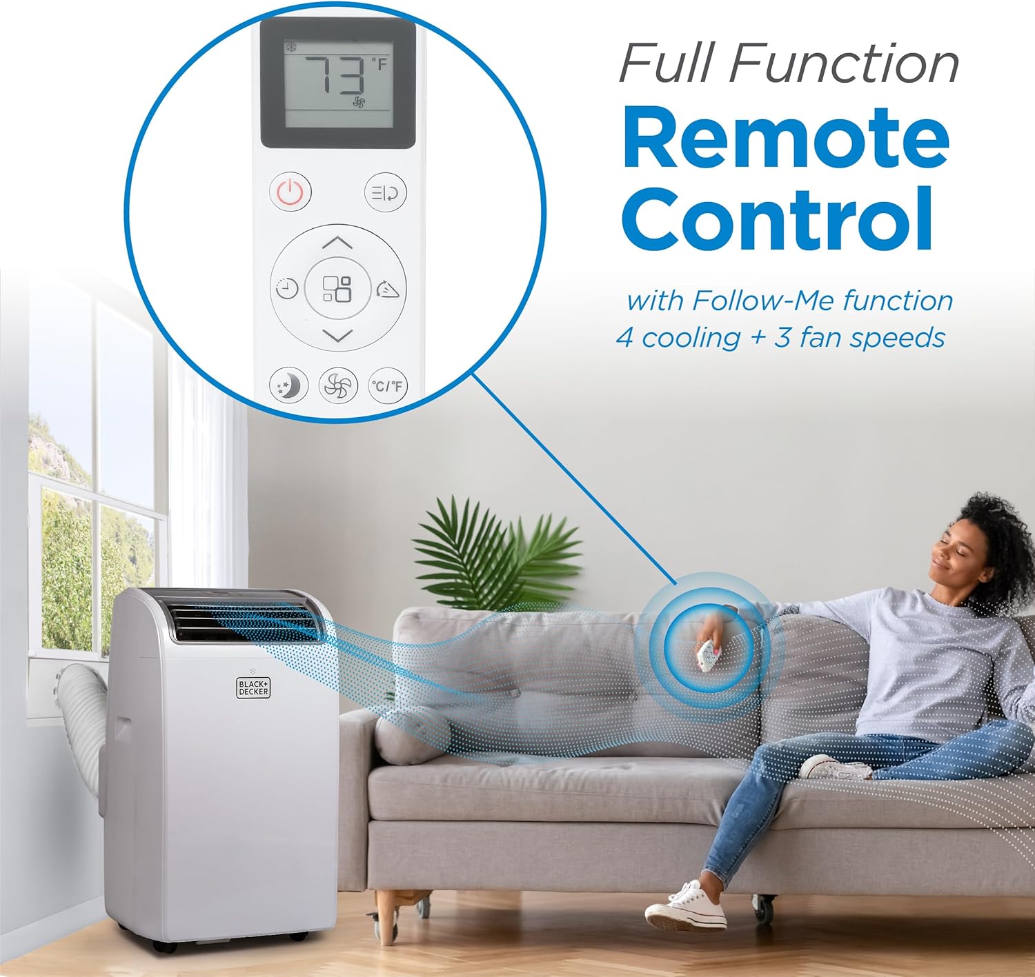 BLACK+DECKER Smart Portable Air Conditioner with Heat, 14,000 BTU Cooling, 12,000 BTU Heating for Rooms up to 700 Sq. Ft., Follow Me Remote, BPACT14HWT, White