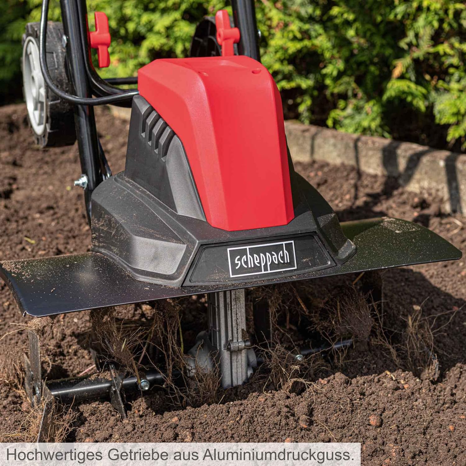Scheppach Electric tiller MTE460 | 1500W | 450mm Width & 220mm Working Depth | Equipped with 24 Knives | Requires Low Maintenance | Folding Handlebar | Ideal for vegetable garden