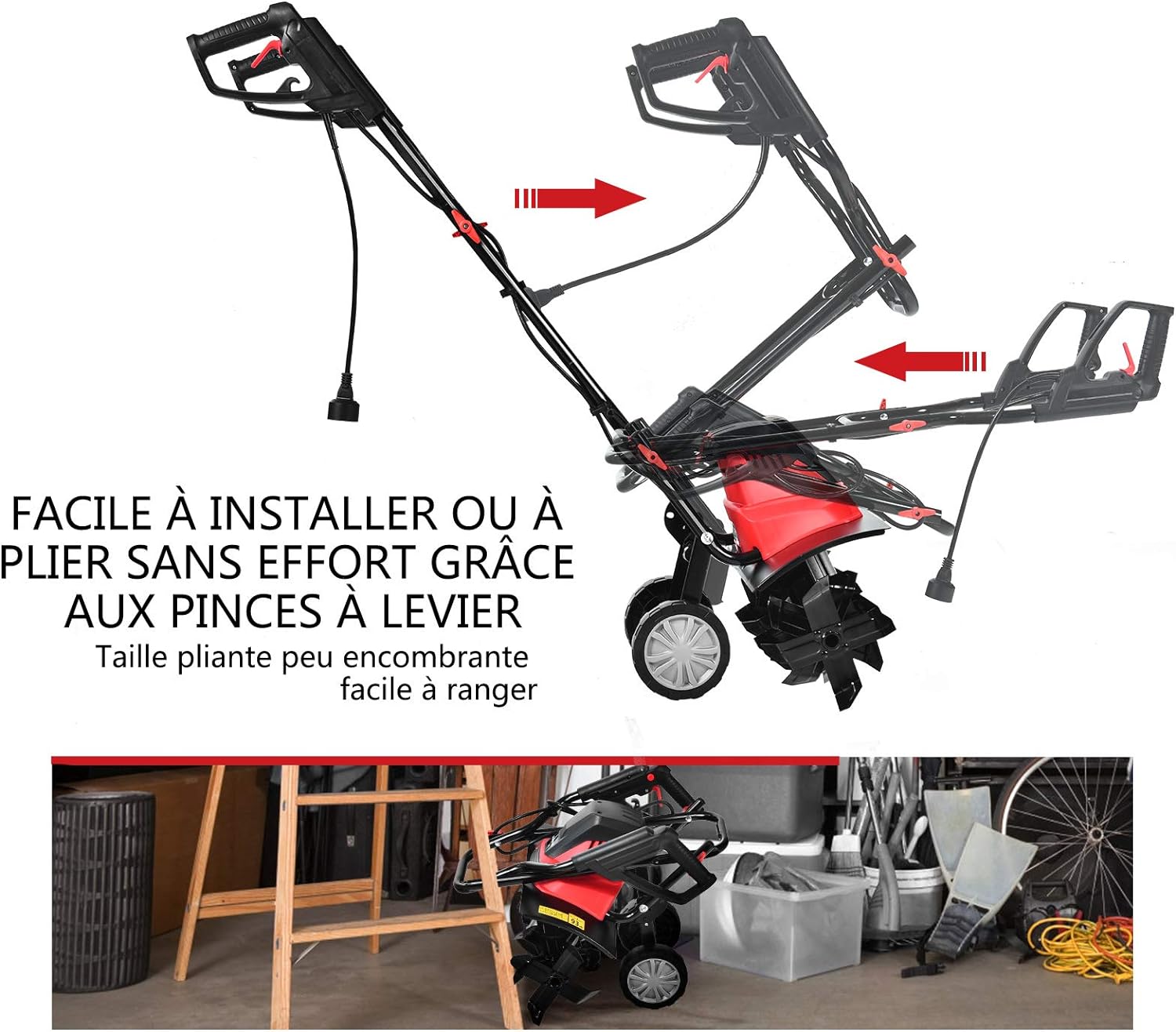 RELAX4LIFE Electric Tiller 1500 W at 400 RPM, Tiller with Working Depth 22 CM, Width 43 CM and 6 Blades, Foldable Handle and Safety Button for Garden (1500W)