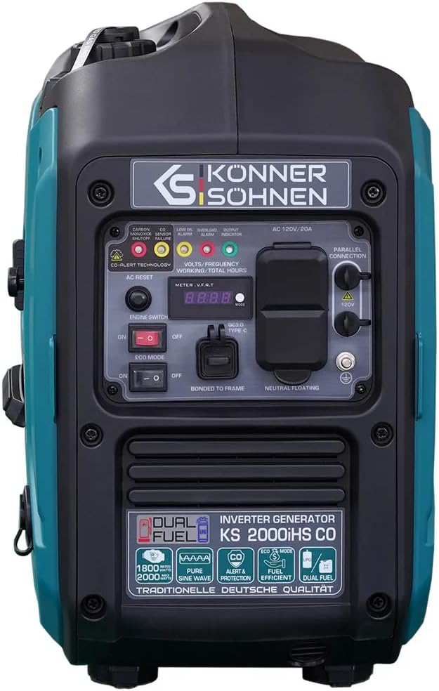 KS German Portable Dual Fuel Inverter Generator, 2000 Peak Watt