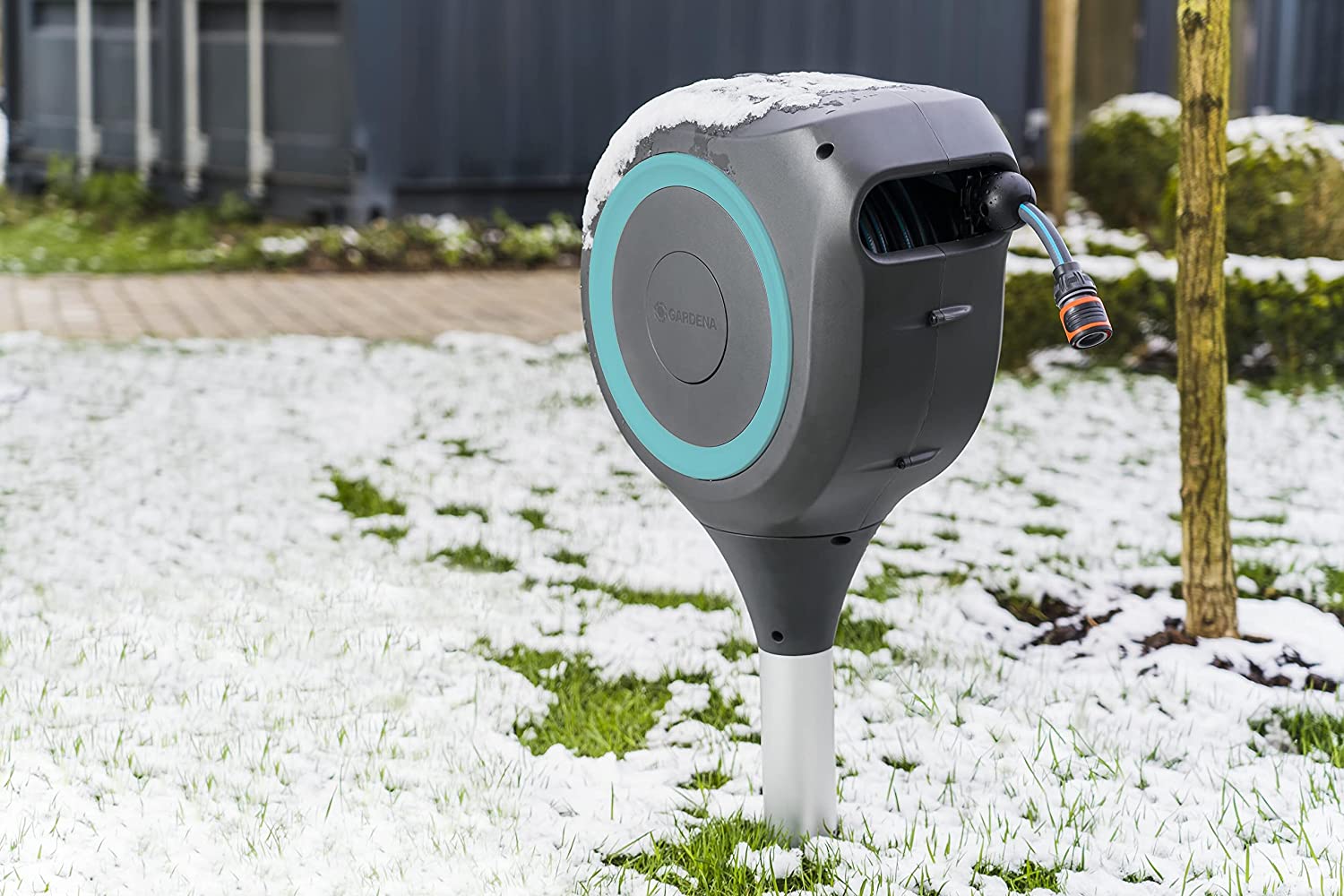 66 Foot Auto Retractable Hose Reel on Metal Spike