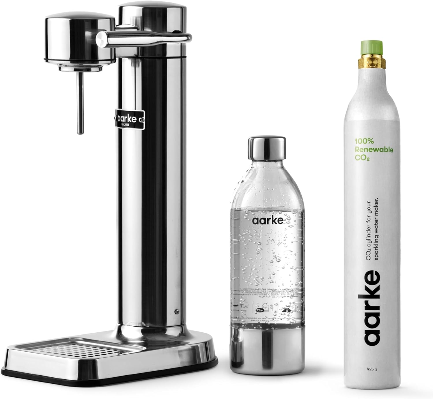 aarke Carbonator lll with CO2 Cylinder, Sparkling & Carbonation Water Machine, Stainless Steel with PET BPA-Free Reusable Bottle Volume 800 mL (Stainless Steel)