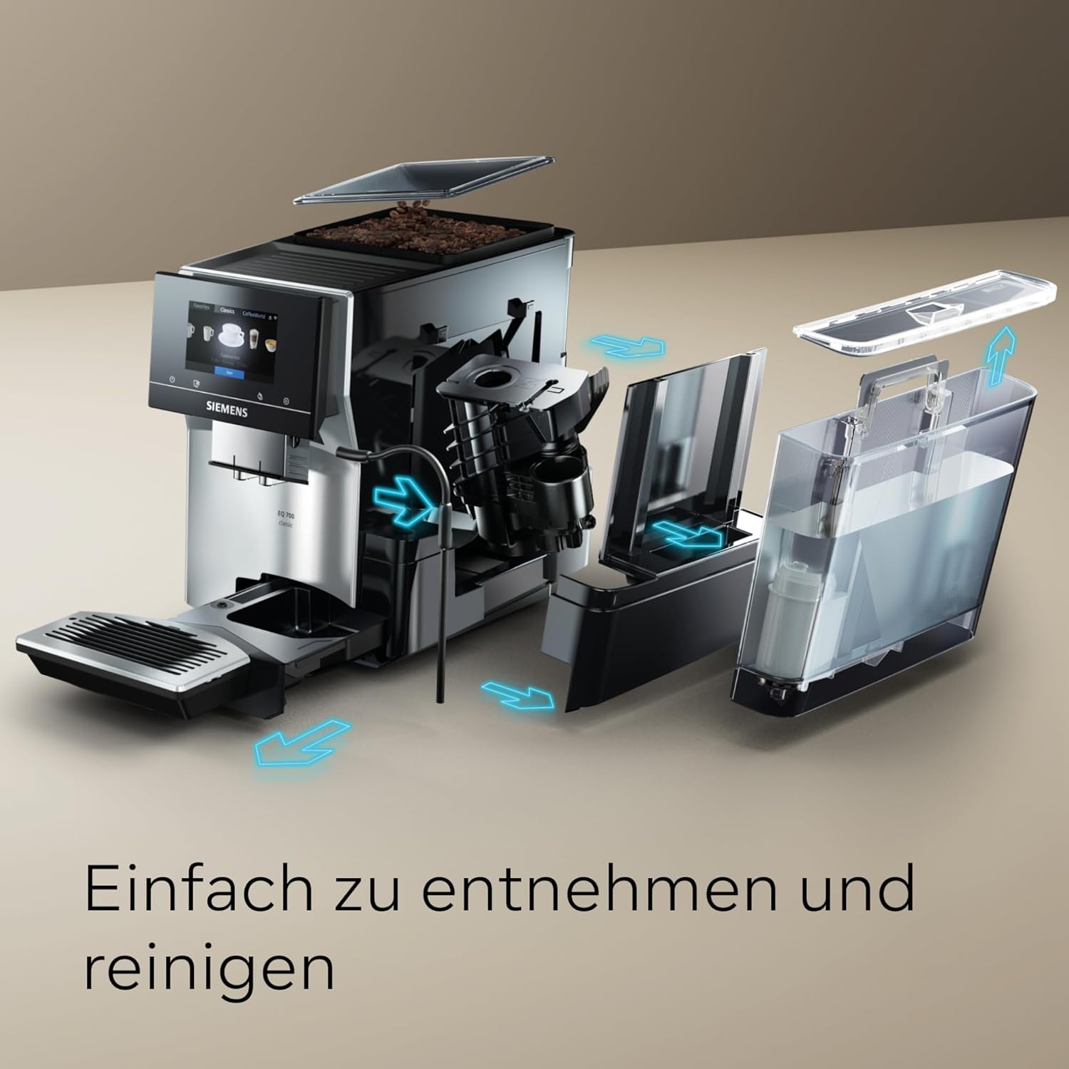 Siemens EQ700 Classic TP715D01 Fully Automatic Coffee Machine, App Control, Cold Brew, Intuitive Full-Touch Display, Up to 10 Individual Coffee Creations as Favourites, Automatic Steam Cleaning, 1500