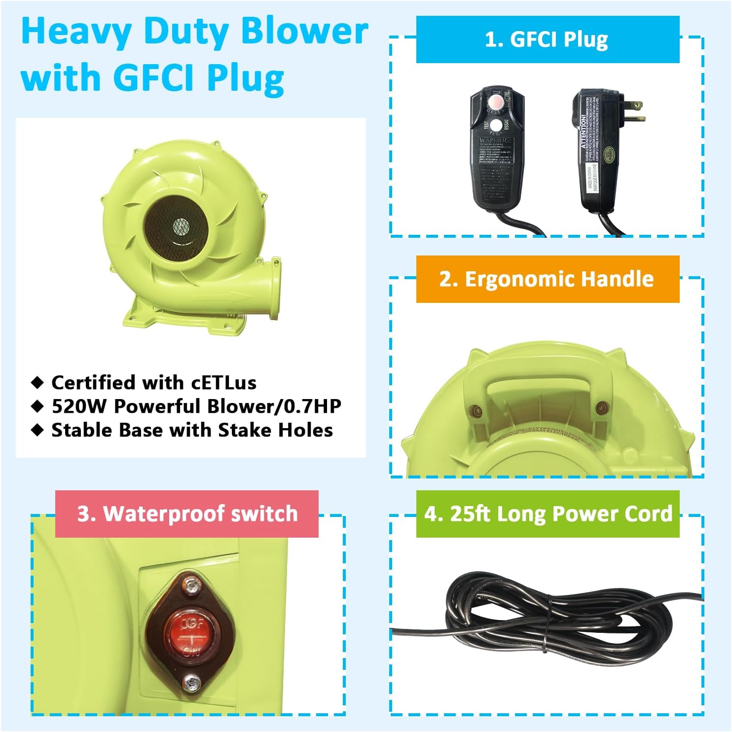 Inflatable Bounce House with Slides, Inflatable Water Slide for Kids Backyard, Bounce Water Prak with Air Blower, Splash Pool, Water Cannon, Climbing Wall, Outdoor Backyard Water Park