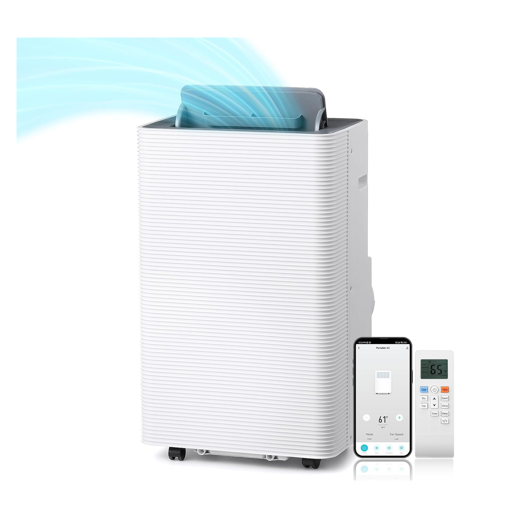 TURBRO Finnmark 14,000 BTU Portable Air Conditioner and Heater, Dehumidifier, 3-Speed Fan, Covers Rooms up to 600 Sq. Ft., Remote and WiFi Control, 7.77 CEER High Efficiency, CSA-Certified