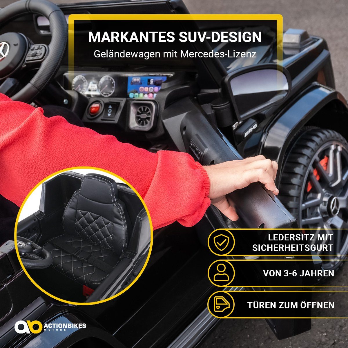 Actionbikes Motors Elektro-Kinderauto Mercedes Benz AMG G63 - Kinder Elektro Auto ab 3 Jahre, Belastbarkeit 35 kg, (2-tlg), Soft-Start - Stodmpfer