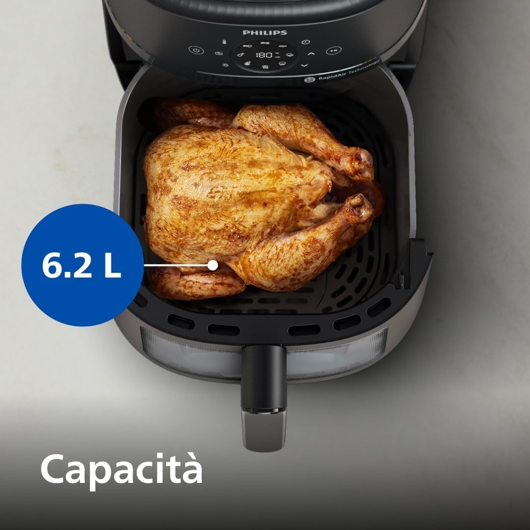 Philips Airfryer Serie 2000 - Friggitrice ad aria da 6,2 L, 13 Modalità, Compatta con Finestra di Cottura, Tecnologia RapidAir, 90% di Grassi in Meno, Facile da Pulire (NA230/00)