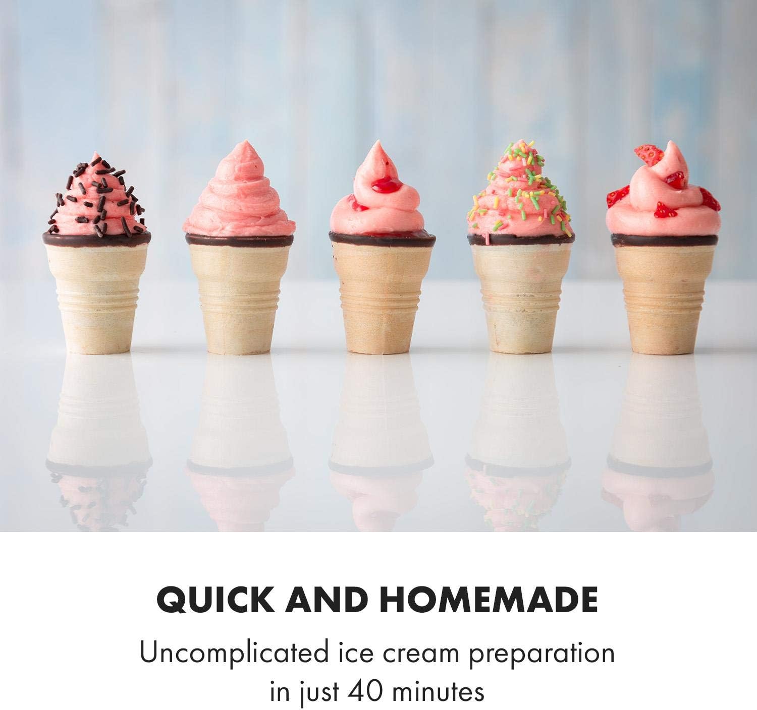 Klarstein Sweet Sundae- Ice Cream Machine, 1.5 Litres, with Self-Cooling Compressor, 200 Watts, Dispensing System, 3 Hour Auto-Cooling Function, Automatic Cleaning System, Stainless Steel