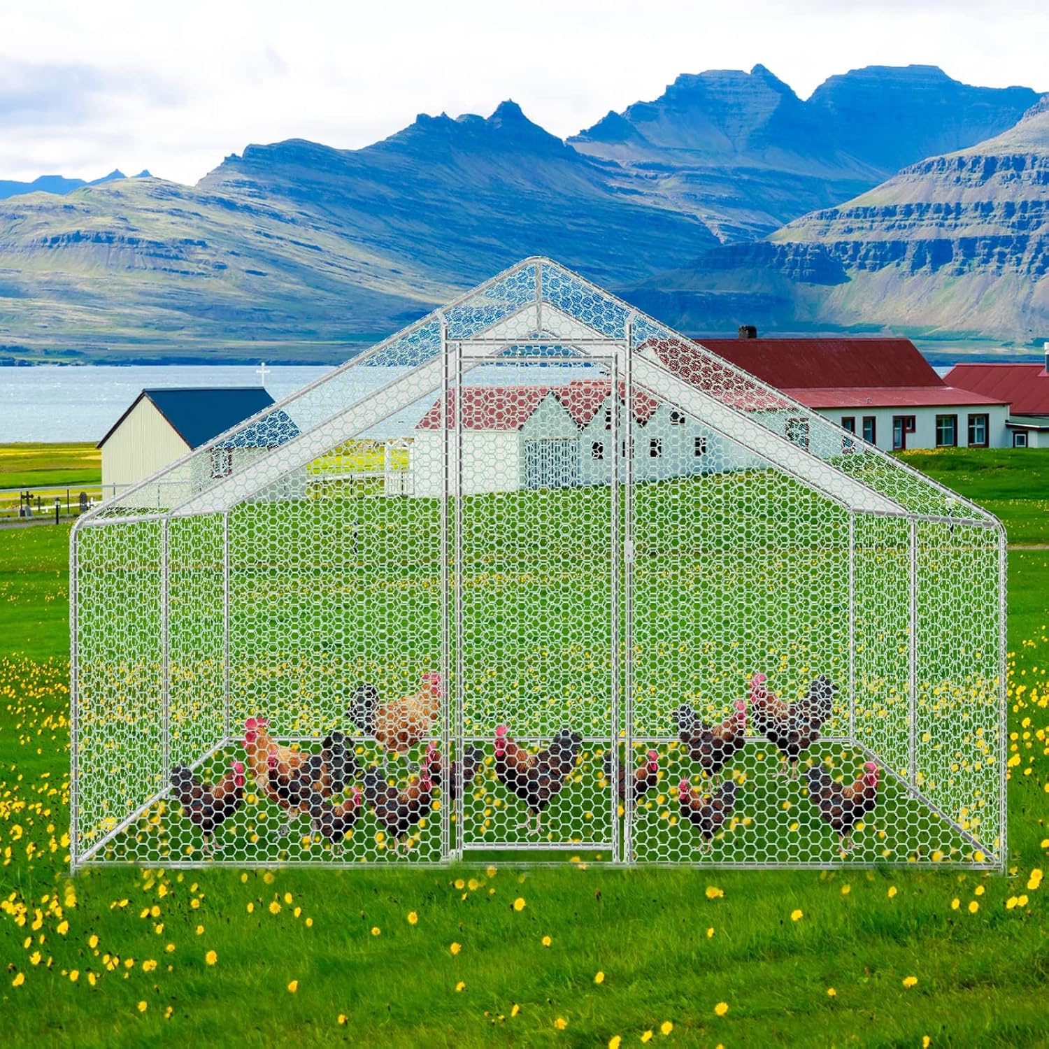 Sonnewelt Freilaufgehege 3x4x2m Hühnerstall Verzinkter Stahl Kleintierstall Hühnerhaus Dach Geflügelstall mit Sonnenschutzdach und Tür für Haustierkäfig Hühnerkäfig Vogelkäfig Kleintiere Pflanzen