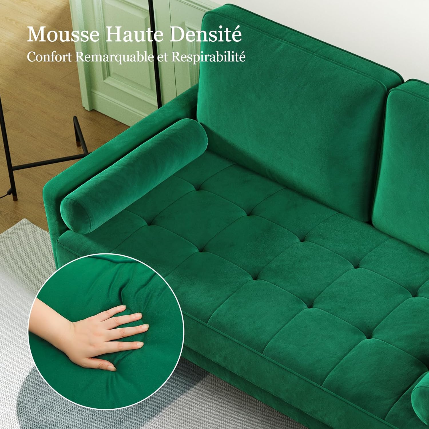 Vesgantti Small 2 Seater Sofa, 121cm Velvet Sofa with Spring Cushion, Mini Bedroom with Armrests, Modern Living Room Loveseat, Fixed 2 Seater Loveseat