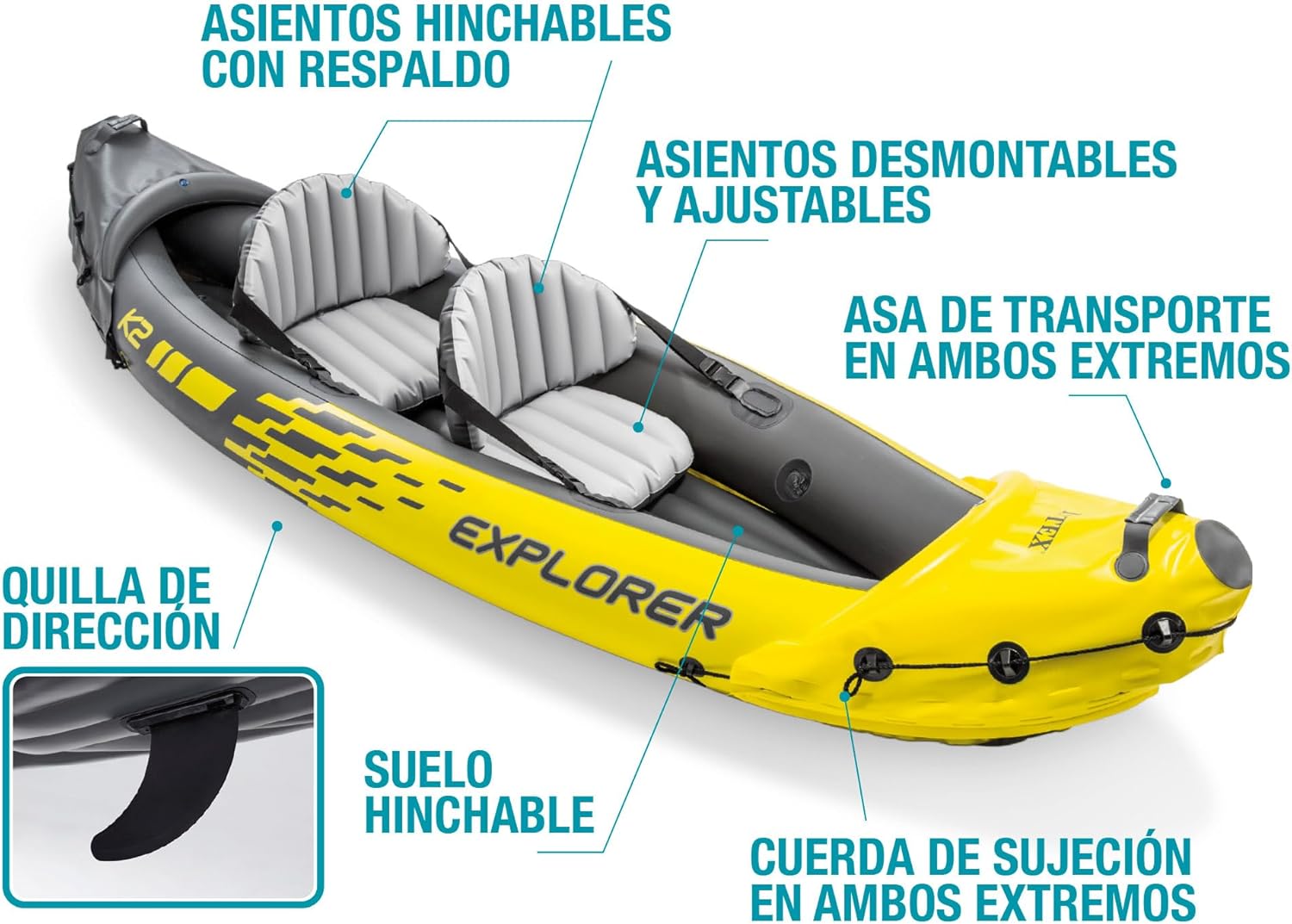 Intex Explorer K2 Kayak, 2-Person Inflatable Kayak Set with Aluminium Oars and High Output Air Pump
