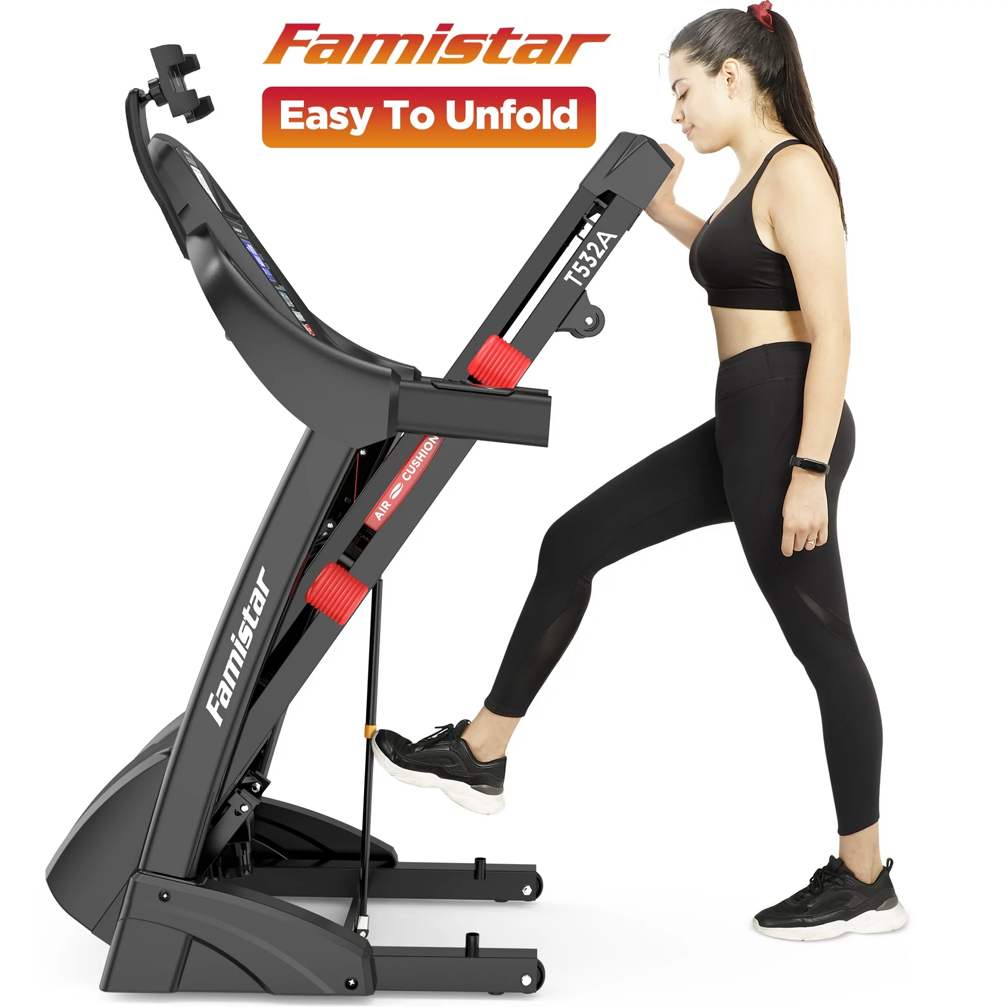 Famistar Clearance Folding Treadmill for Home with 15 Levels Auto Incline, 300LB Capcity, 10MPH Fast Speed Controls, Portable Treadmill Running Walking Machine, 4.5HP, Knee Strap Gift
